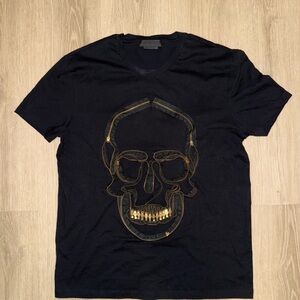 Alexander McQueen Black and Gold Skull Tee